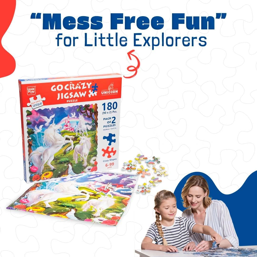 Arjoos | Go Crazy Unicorn Jigsaw Puzzle for Kids | 180 Unique Shaped Puzzle Pieces | No straight edges and Corners | Birthday Gifts for Girls - Age - 8+Years