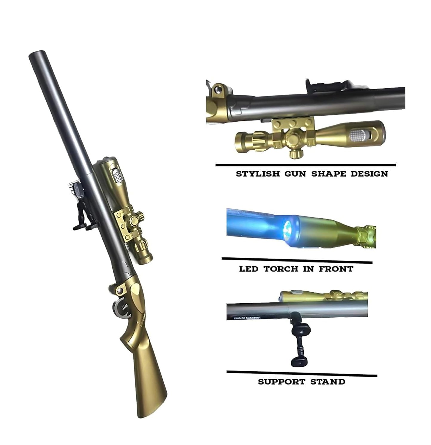 Arjoos | Gun Shape Creative, Stylish, Multipurpose Cool Gel Ink Pen, Sniper Rifle Cute Fun Stationery Gun Pen With Torch Light for Writing, School, Office, With Refill | Return Gifts for Kids - Pack of 1, Multicolour