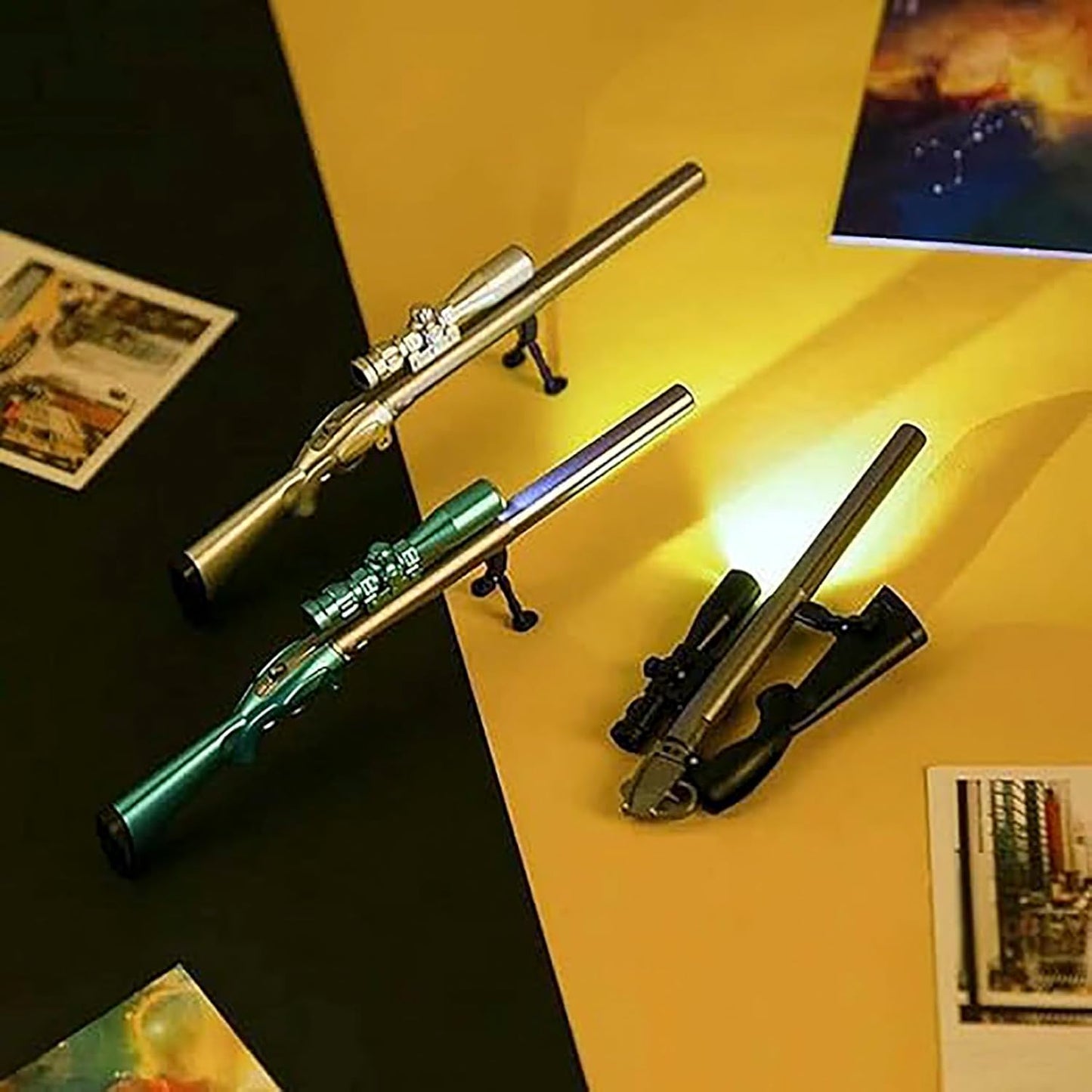 Arjoos | Gun Shape Creative, Stylish, Multipurpose Cool Gel Ink Pen, Sniper Rifle Cute Fun Stationery Gun Pen With Torch Light for Writing, School, Office, With Refill | Return Gifts for Kids - Pack of 1, Multicolour