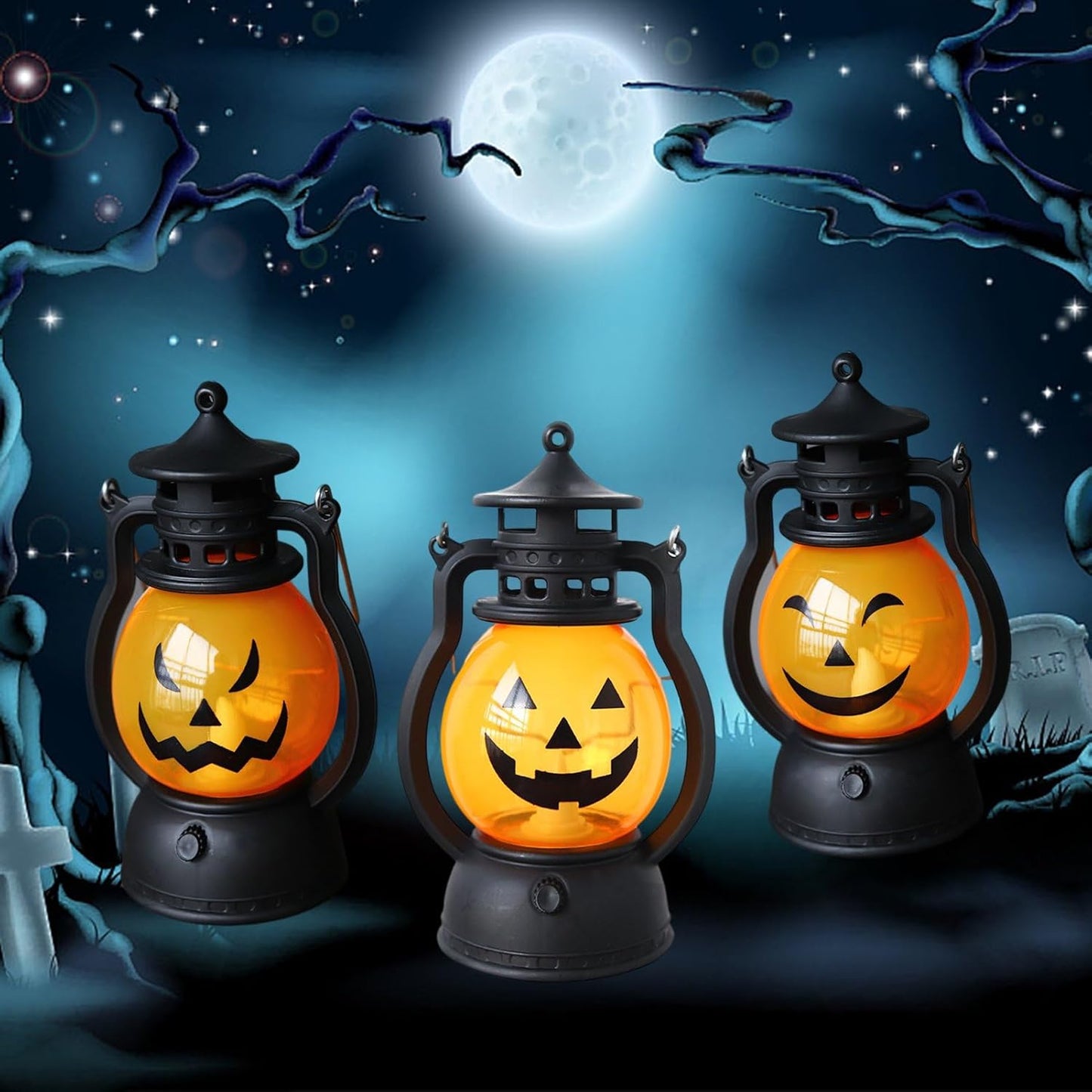 Arjoos | Halloween Pumpkin Lights - Mini | Portable Mini Halloween Lanterns LED Night Light Halloween Decoration Prop | Halloween Party supplies for Kids & Adults - 1pcs .