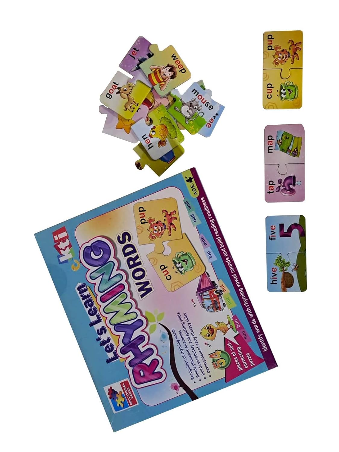 Arjoos | Let's learn Rhyming Words - Board Game | Boost Reading, Vocabulary and Imagination Skills | Age-4 Years +| (54 Puzzles Pieces - Multicolour) .