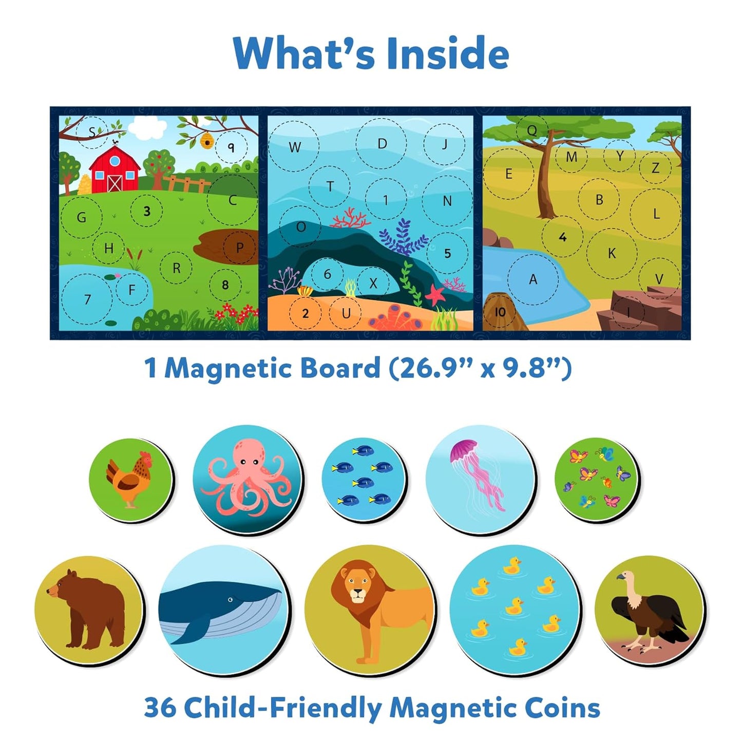Arjoos | Letters, Numbers & Animals - Magnetic Matching Activity | Preschool Learning Toy & Game for Kids, 35+ Magnetic Pieces | Birthday Gifts for Kids - Age - 3+Years