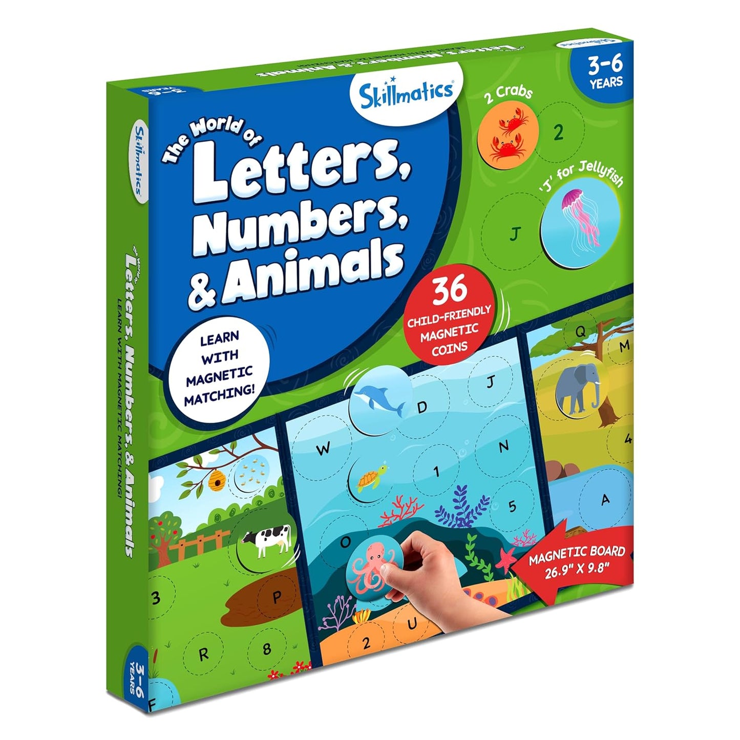 Arjoos | Letters, Numbers & Animals - Magnetic Matching Activity | Preschool Learning Toy & Game for Kids, 35+ Magnetic Pieces | Birthday Gifts for Kids - Age - 3+Years