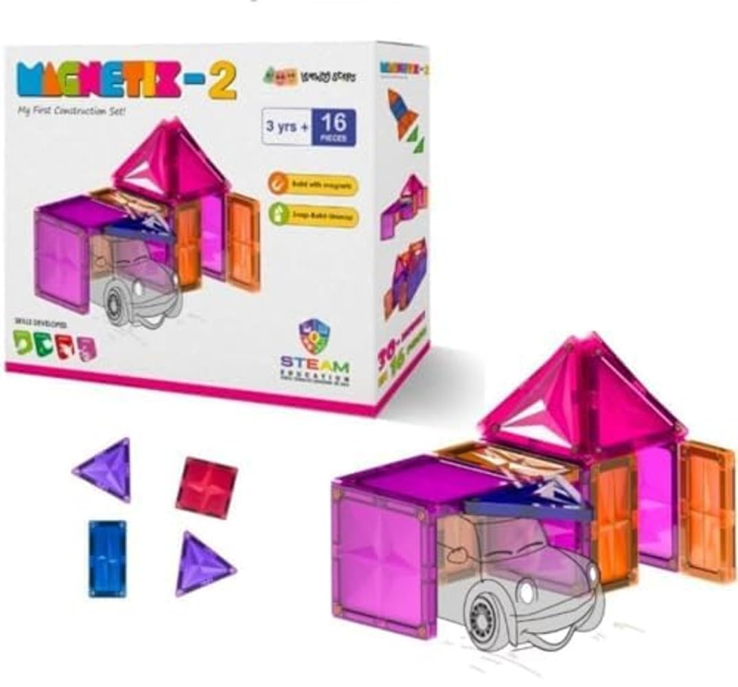Arjoos Magnetix Magnetic Tiles Construction Set for Kids STEM Learning Activities for Toddlers Educational Magnetic Building Tiles Set for