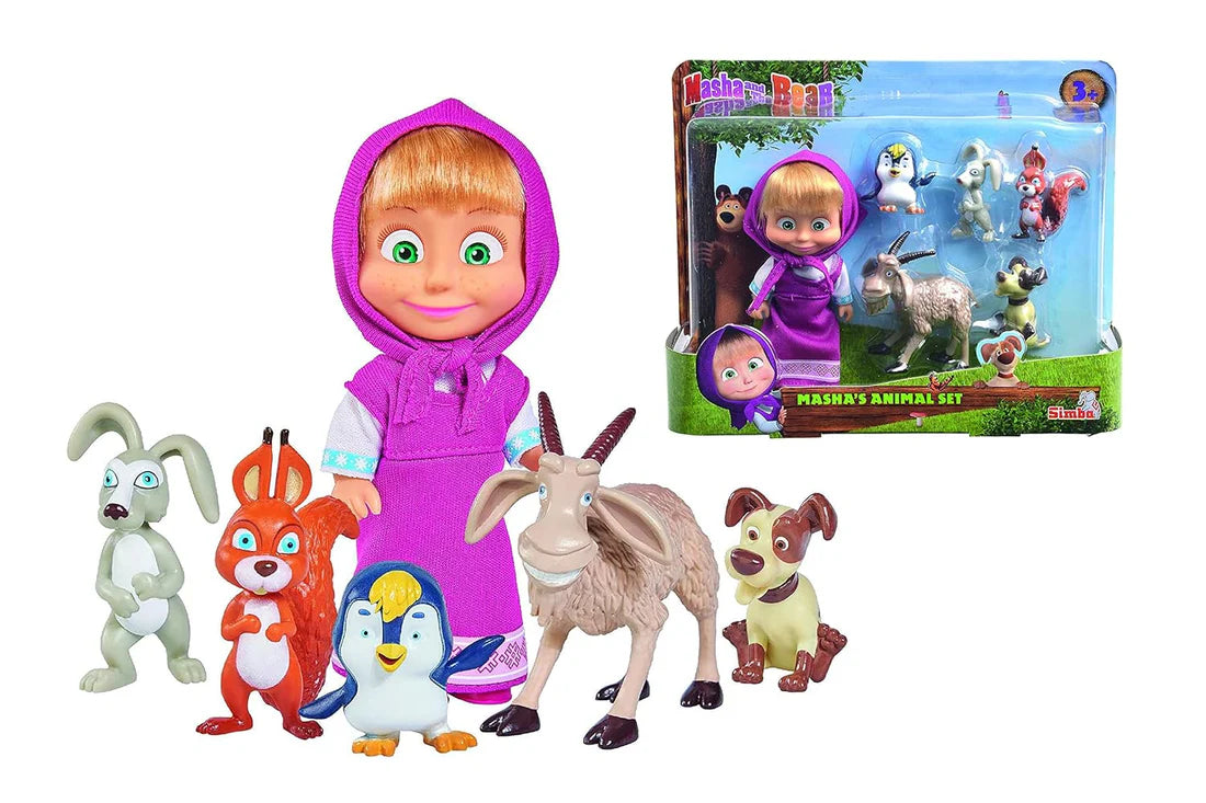 Arjoos | Masha and the Bear Simba Masha And Her Animal Set | Durable Figurines for Kids, Perfect Playset for Imaginative Play and Collectors | Birthday Gift For Kids - ( Ages - 3+ )