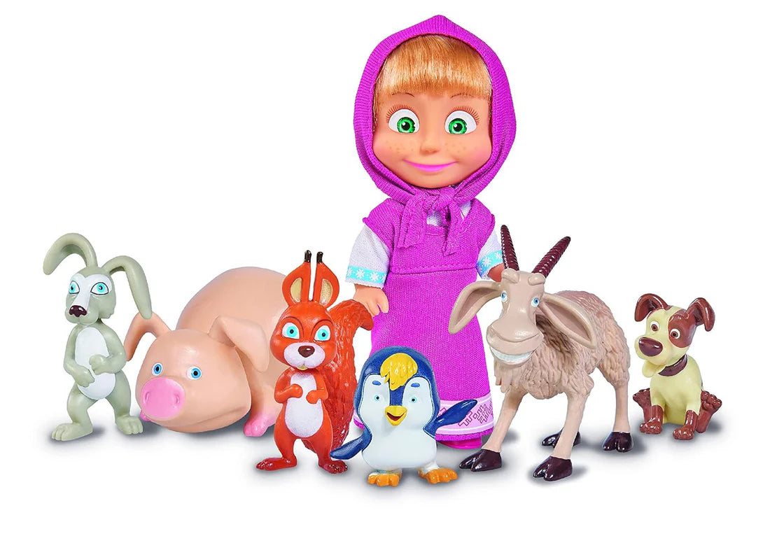 Arjoos | Masha and the Bear Simba Masha And Her Animal Set | Durable Figurines for Kids, Perfect Playset for Imaginative Play and Collectors | Birthday Gift For Kids - ( Ages - 3+ )