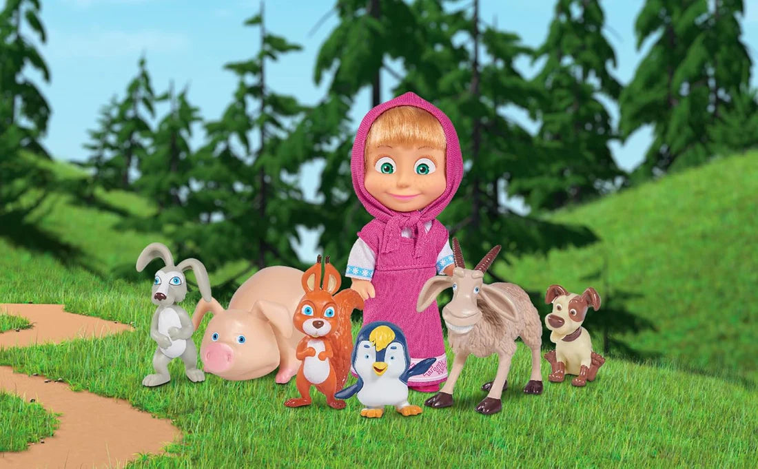 Arjoos | Masha and the Bear Simba Masha And Her Animal Set | Durable Figurines for Kids, Perfect Playset for Imaginative Play and Collectors | Birthday Gift For Kids - ( Ages - 3+ )