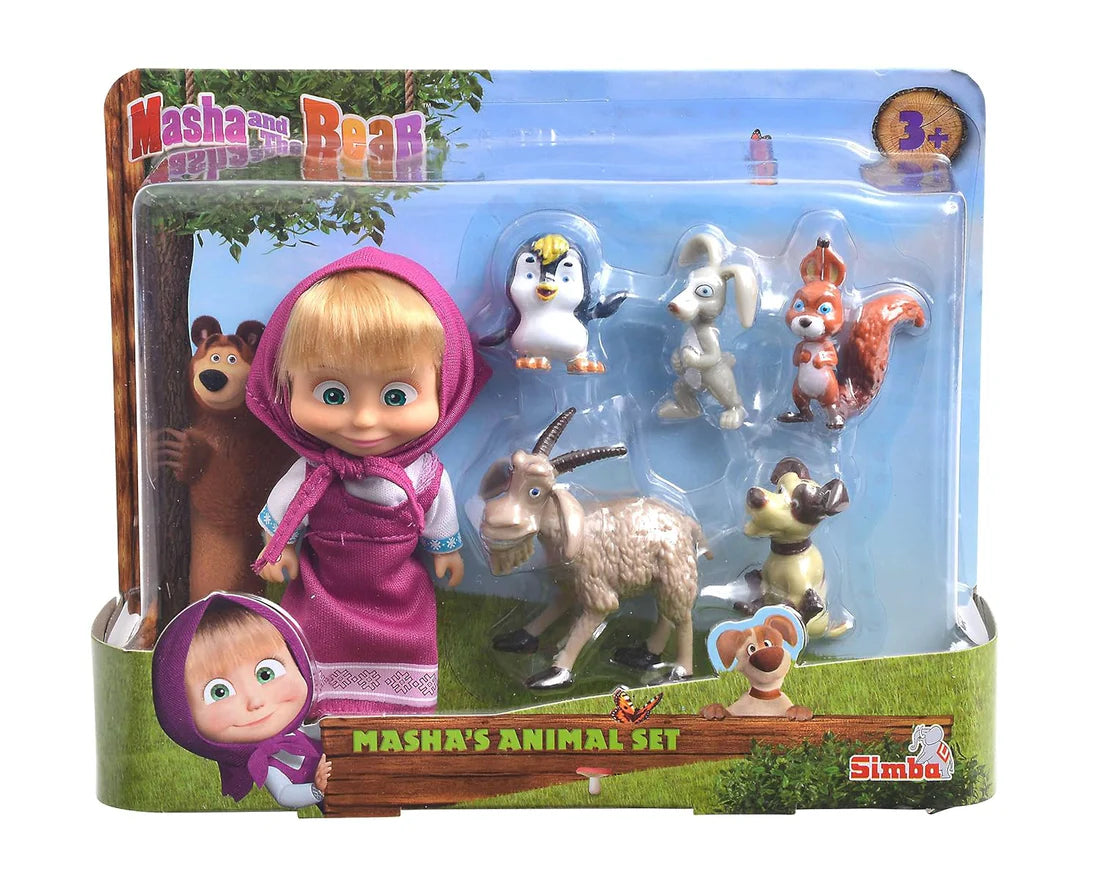 Arjoos | Masha and the Bear Simba Masha And Her Animal Set | Durable Figurines for Kids, Perfect Playset for Imaginative Play and Collectors | Birthday Gift For Kids - ( Ages - 3+ )
