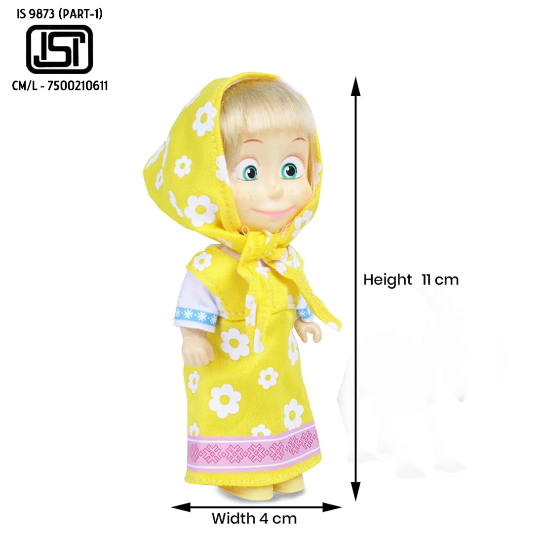 Arjoos | Masha And The Bear Masha Doll Yellow - Height 13 cm | Perfect Collectible Doll for Kids, Durable and Fun, Ideal Gift for Masha and the Bear Fans | Birthday Gift For Kids - ( Ages - 3+ )