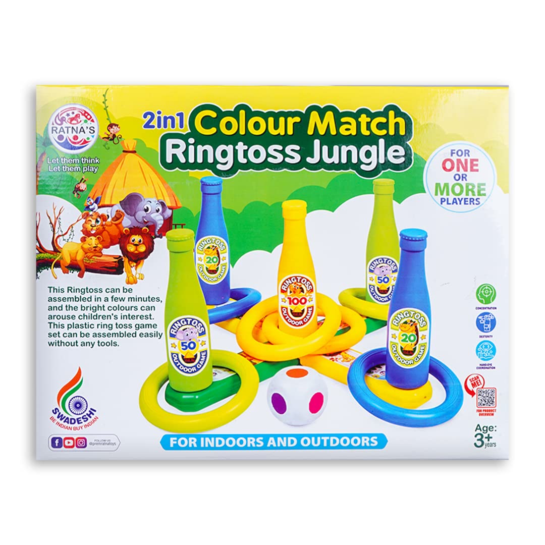 Arjoos | 2 in 1 Colour | Match Ring toss Jungle | Print Target Game Set - Indoor & Outdoor | Vibrant colours and attractive designs | Game for Kids | Toys for kids