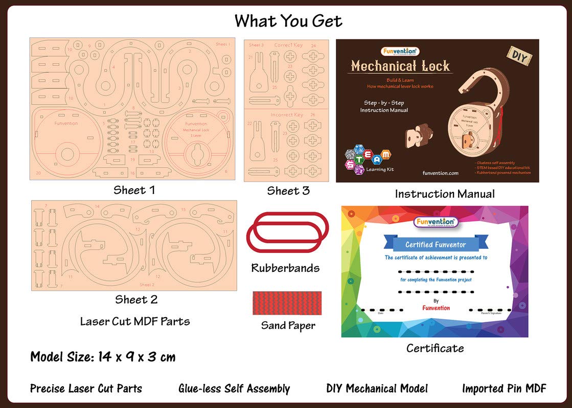 Arjoos | Mechanical Lock - DIY Working Lock Model | For Little Scientist In Every for Kid Fantasy Build | Stem Learning Utility | Birthday Gifts for Kids | (Ages 6+)