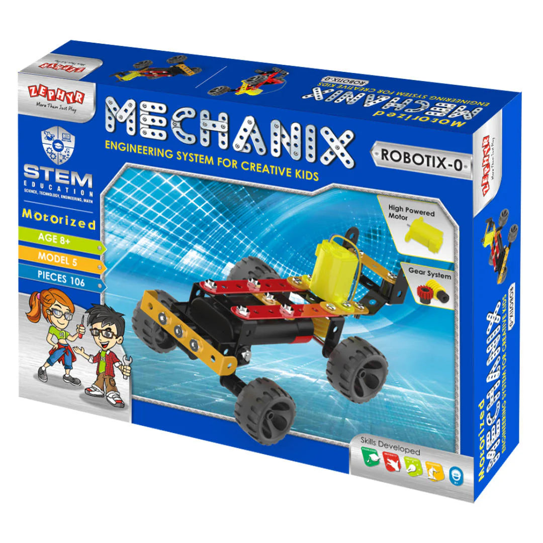 Arjoos | Mechanix Robotix-0 - Motorized | Can Make 5 Models | 106 Pieces | DIY Stem Educational Toy | Birthday Gifts for Kids - Age - 7+Years
