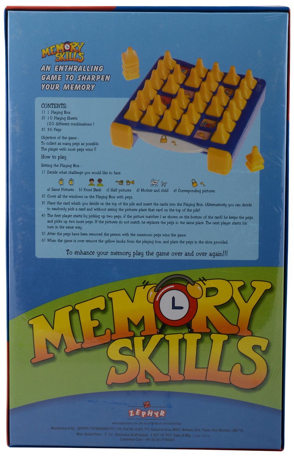 Arjoos | Memory Skills for Kids (Multicolour) | 1 Playing Box, 10 Playing Sheets, 36 Pegs | Sharpen Your Memory | Game for Kids | Toys for kids