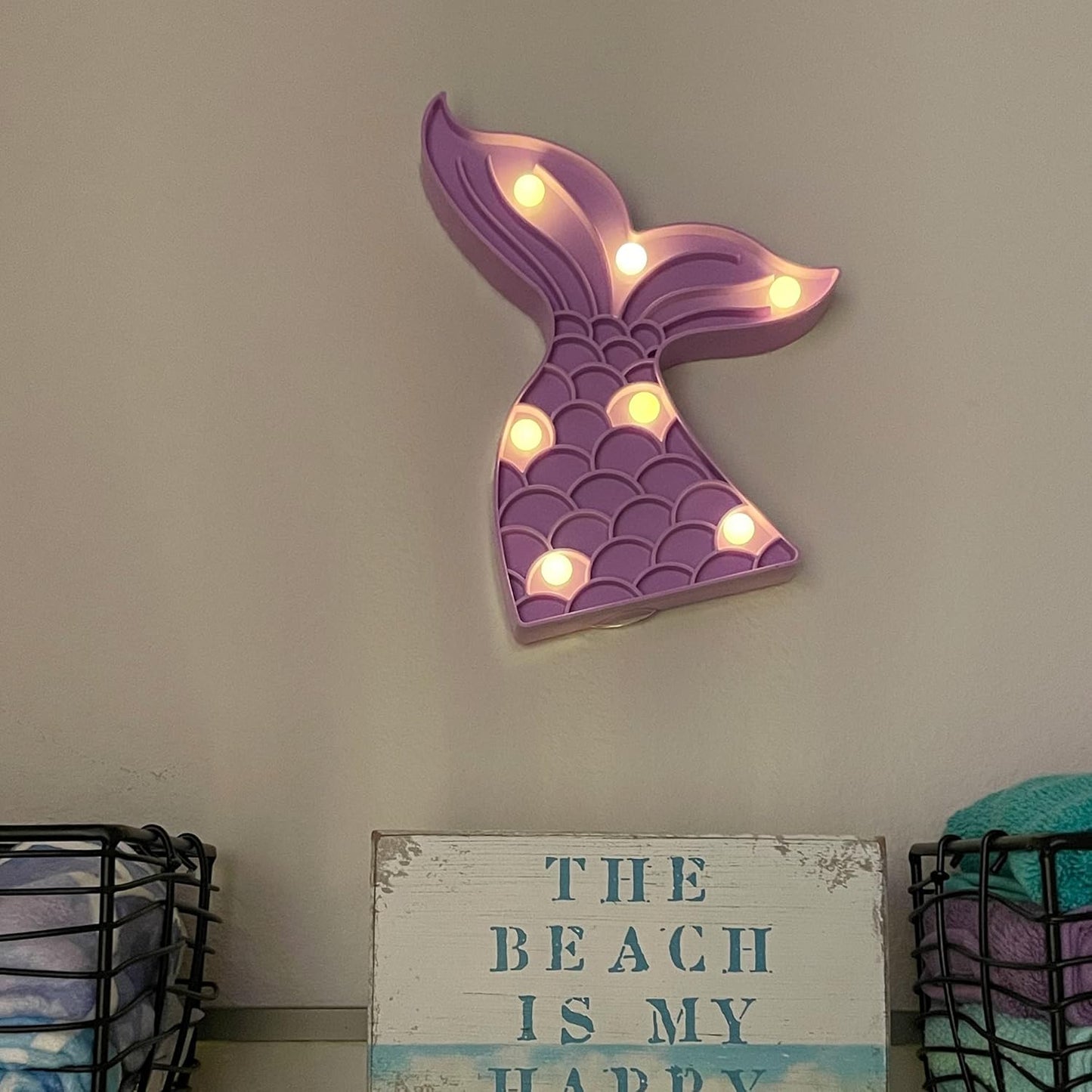 Arjoos | Mermaid Bedroom Decor for Kids | Little Mermaid Birthday Party Decorations Supplies | Battery Operated Purple Mermaid Tail Night Light Lamps | Party supplies Kit For Birthday Parties - ( Pack of 1 , Multicolour )