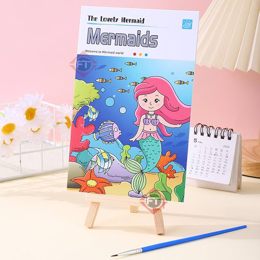 Arjoos | Mermaid Theme Water Colourbook | Magic Drawing Doodle Books with Paint Brush 12 Illustrations | Watercolor Painting | Birthday Return Gifts for Kids Above 3 Years - set of 1 .