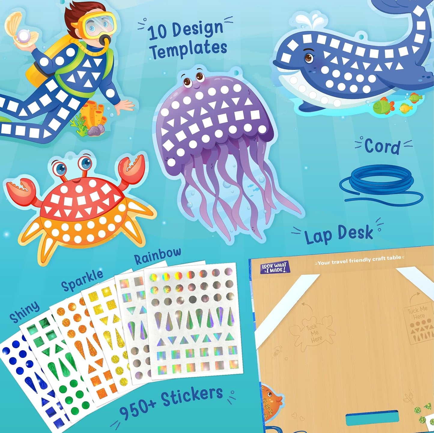Arjoos | Mirror Mosaic : Ocean - Mess Free Diy | 950+ Foil Sticker | Mosaic Craft Kit , Travel Toys For Girls | Birthday Gift For Kids - Ages - 3+