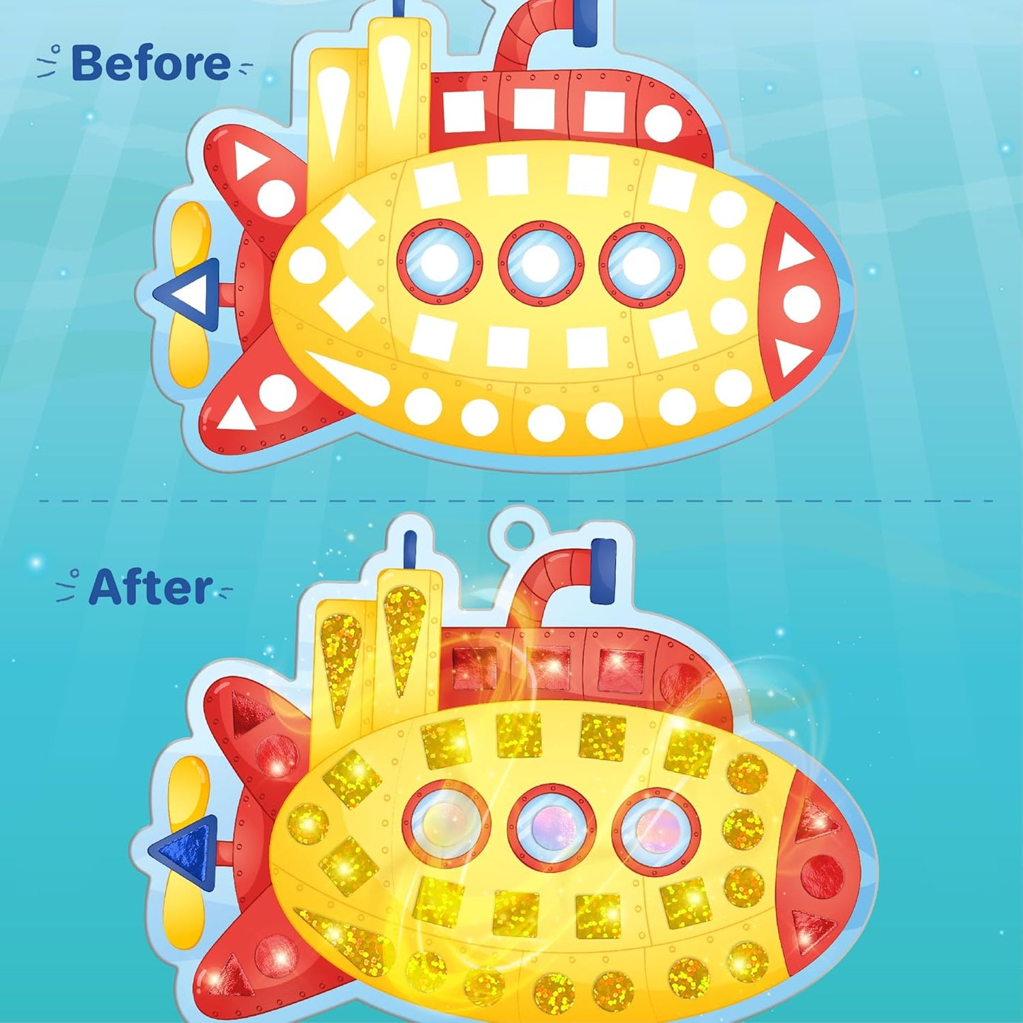 Arjoos | Mirror Mosaic : Ocean - Mess Free Diy | 950+ Foil Sticker | Mosaic Craft Kit , Travel Toys For Girls | Birthday Gift For Kids - Ages - 3+