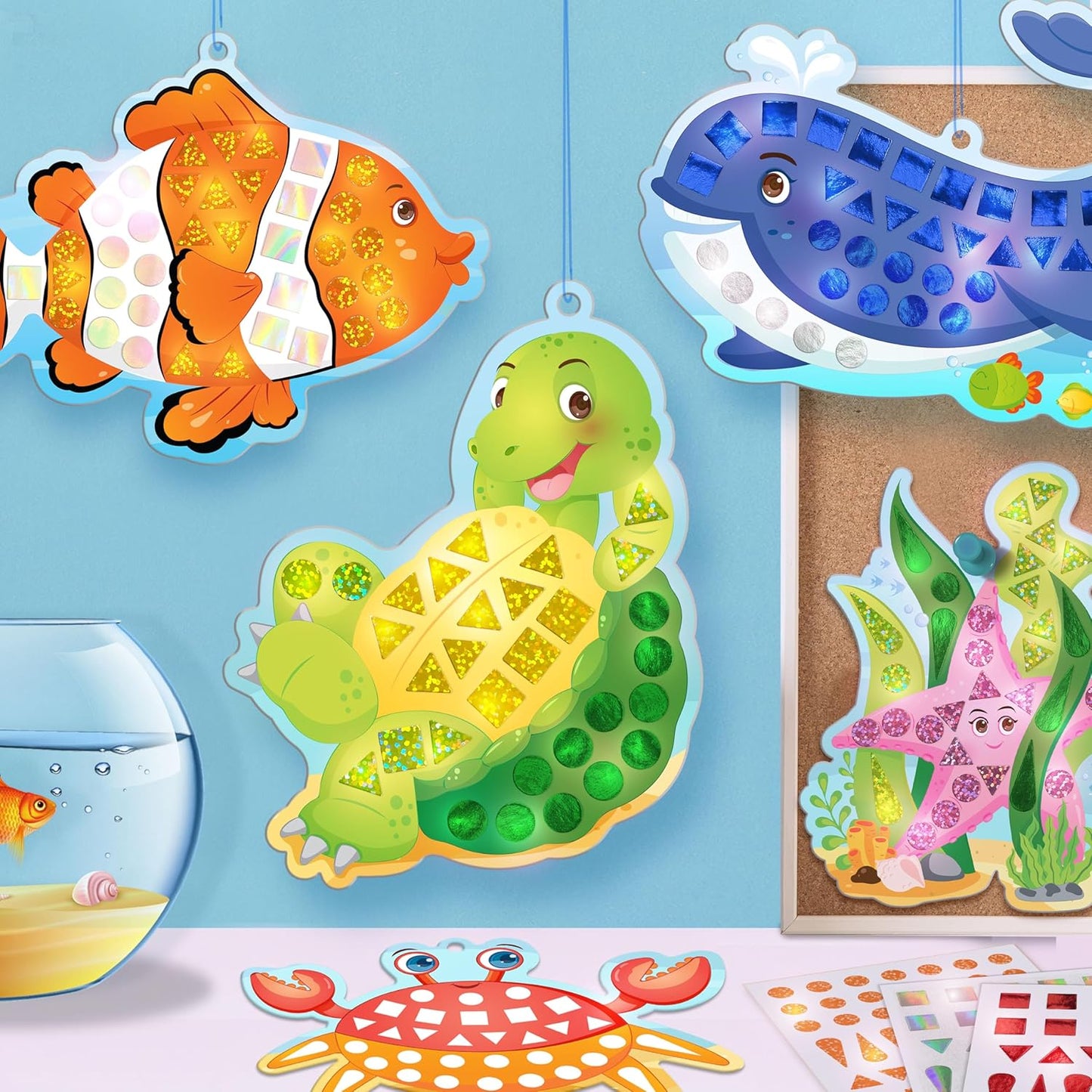 Arjoos | Mirror Mosaic : Ocean - Mess Free Diy | 950+ Foil Sticker | Mosaic Craft Kit , Travel Toys For Girls | Birthday Gift For Kids - Ages - 3+