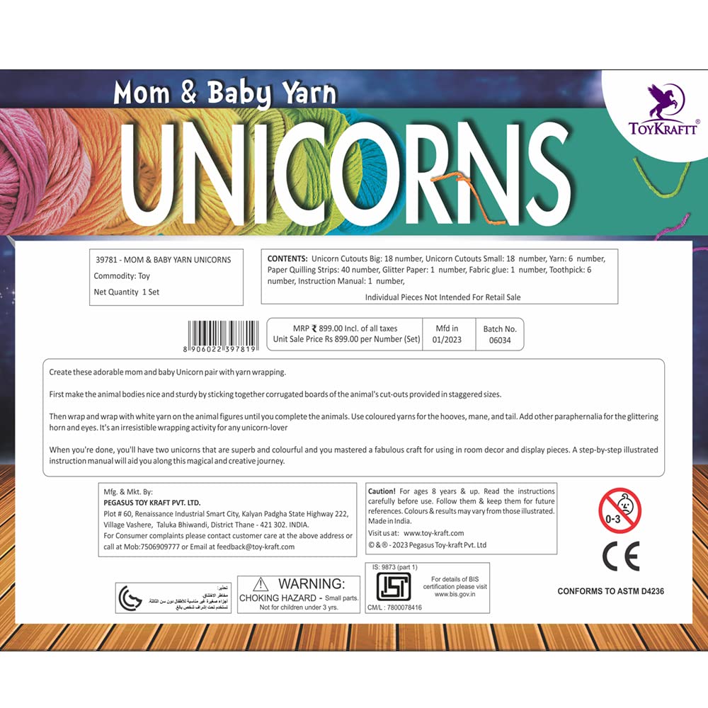 Arjoos | Mom and Baby Yarn Unicorns - Unicorn Toy | Art and Craft Set for Girls | Games for Girls Age 8 to12 Craft | Birthday Gifts for Kids - Age - 8+Years