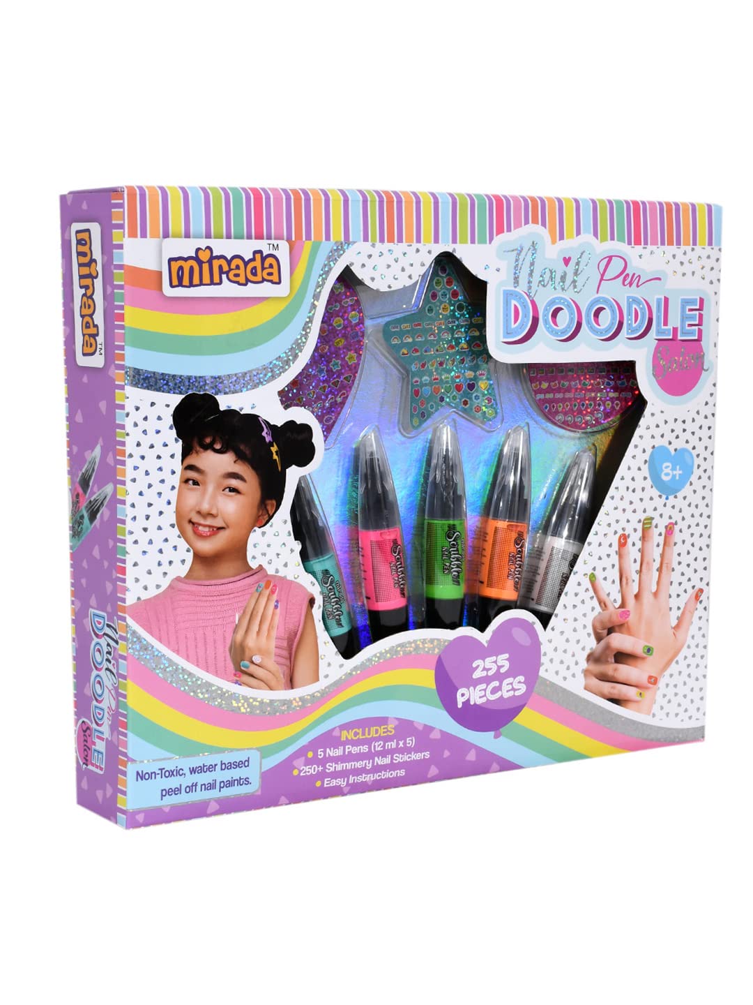 Arjoos | Nail Pen Salon Doodle | Nail Art Kit for Girls | Includes 5 Scribble Nail Pens & 250 Stickers | Birthday Gifts for Girls - Age - 8+Years