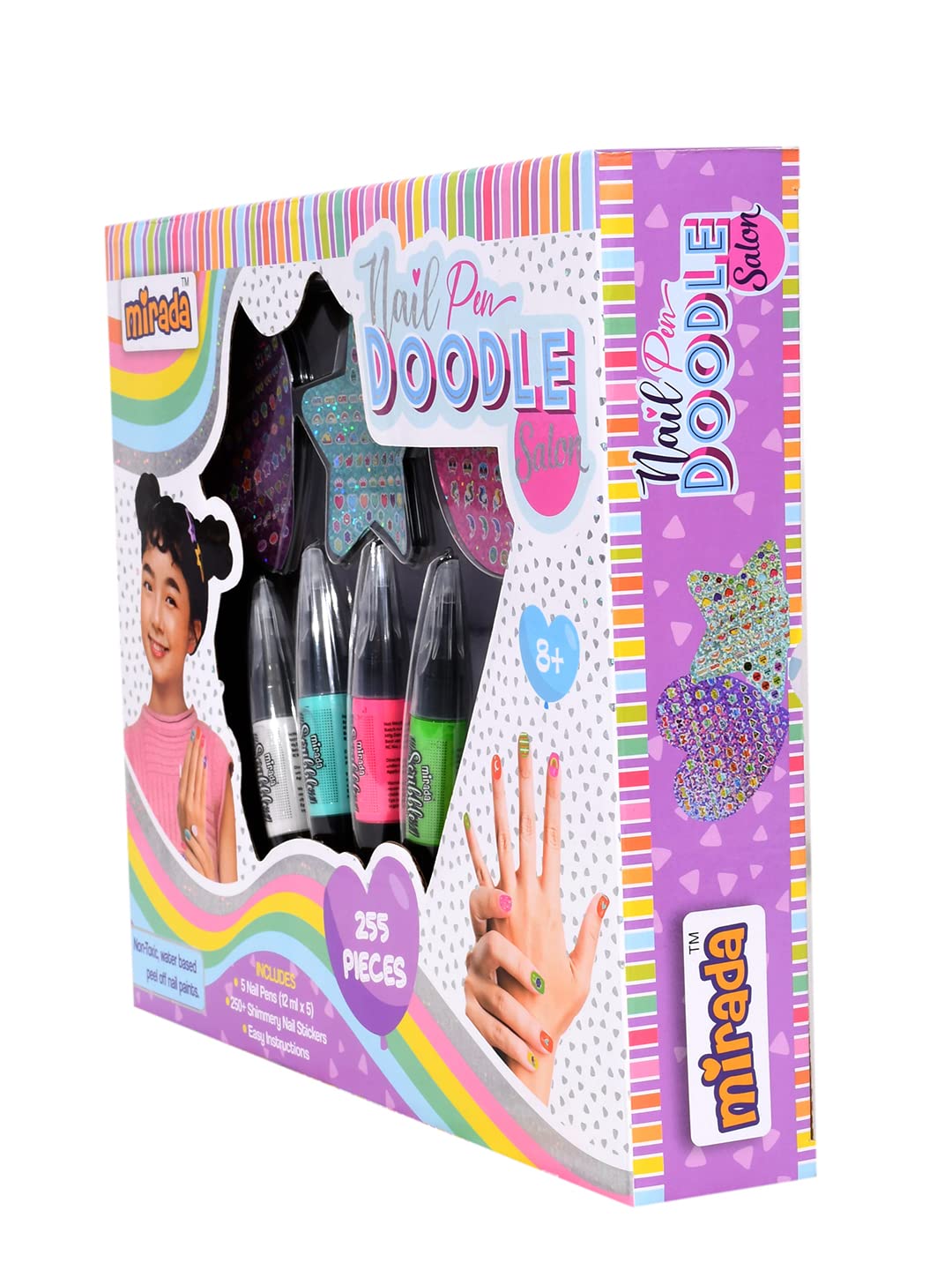 Arjoos | Nail Pen Salon Doodle | Nail Art Kit for Girls | Includes 5 Scribble Nail Pens & 250 Stickers | Birthday Gifts for Girls - Age - 8+Years