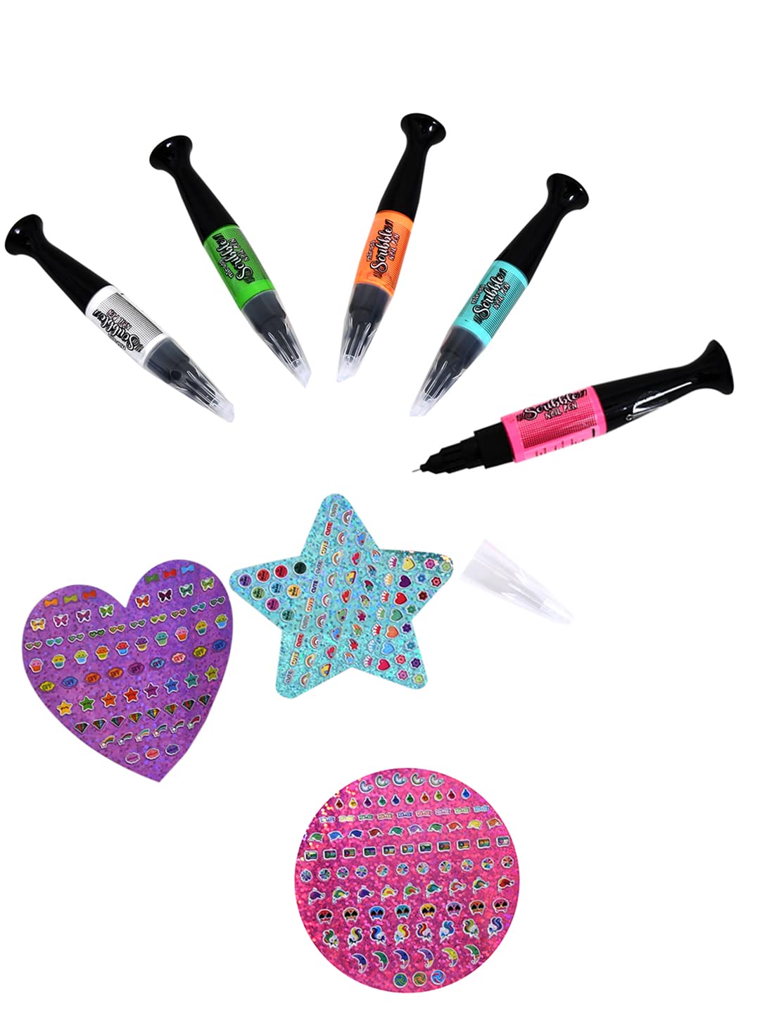 Arjoos | Nail Pen Salon Doodle | Nail Art Kit for Girls | Includes 5 Scribble Nail Pens & 250 Stickers | Birthday Gifts for Girls - Age - 8+Years