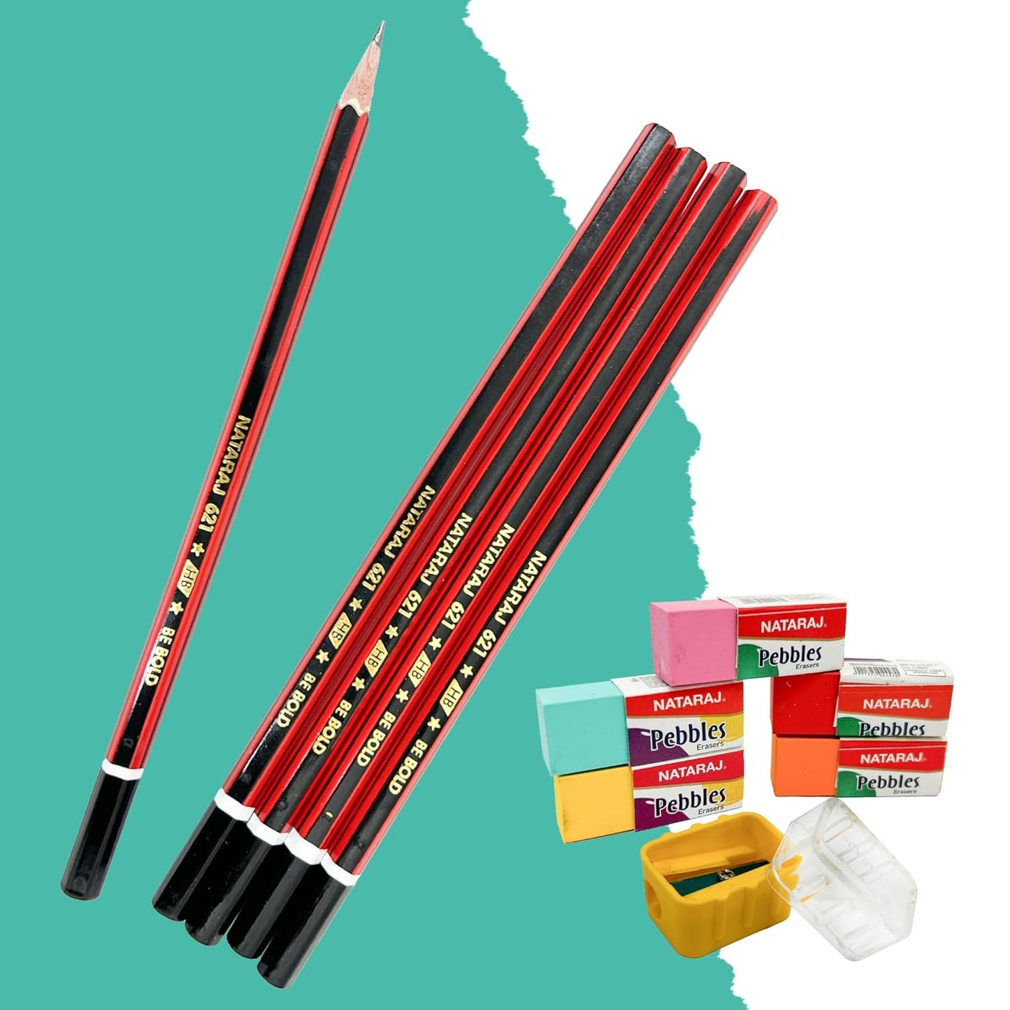 Arjoos | Nataraj Writing Kit |5 Pencils|1 Filly Sharpener|1 Pouch Of 5 Pebbles Erasers|1 tip Gel Pen|1 Classic Ball Pen | 1-15Cm Scale| 1 Pasto Eraser | Portable Kit | Birthday Gifts For Kids - ( Ages - 3+ Years )