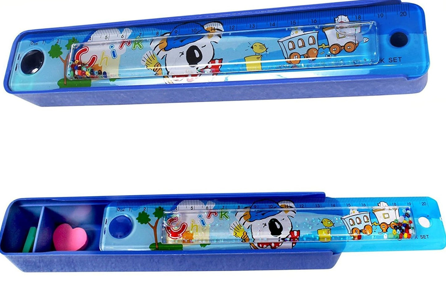 Arjoos | Plastic Pencil Box with Slide Ruler | Birthday Return Gifts for Kids | 1 Pcs | Assorted Colours and Design