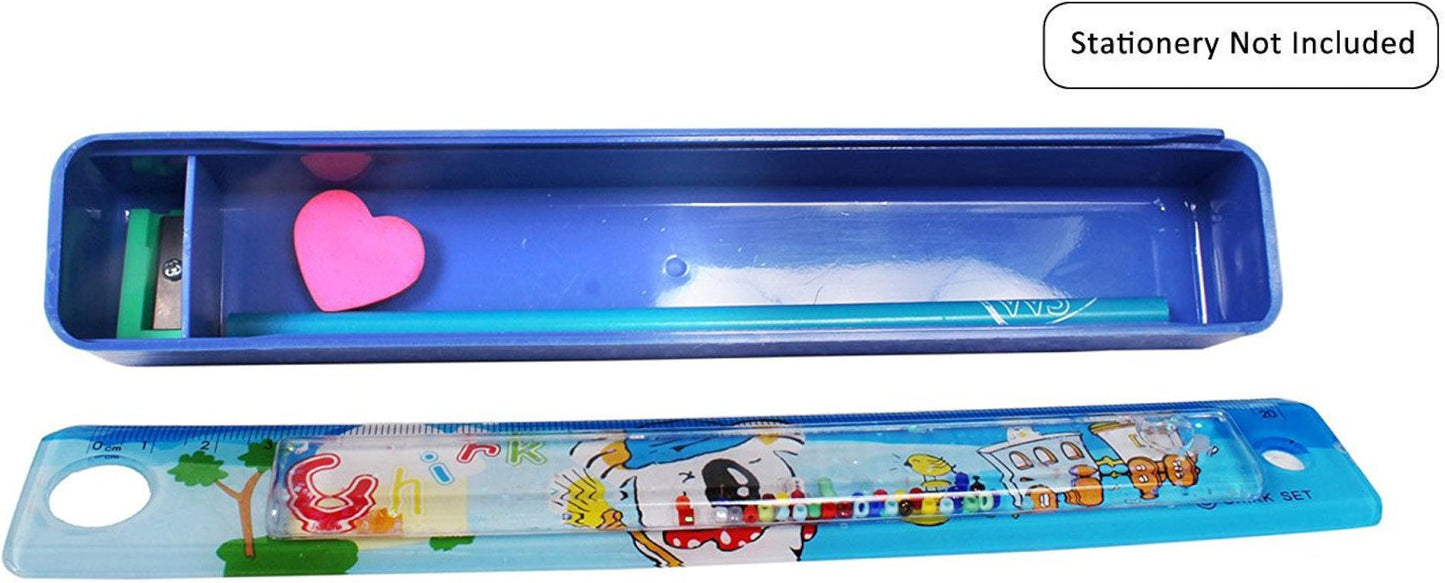 Arjoos | Plastic Pencil Box with Slide Ruler | Birthday Return Gifts for Kids | 1 Pcs | Assorted Colours and Design