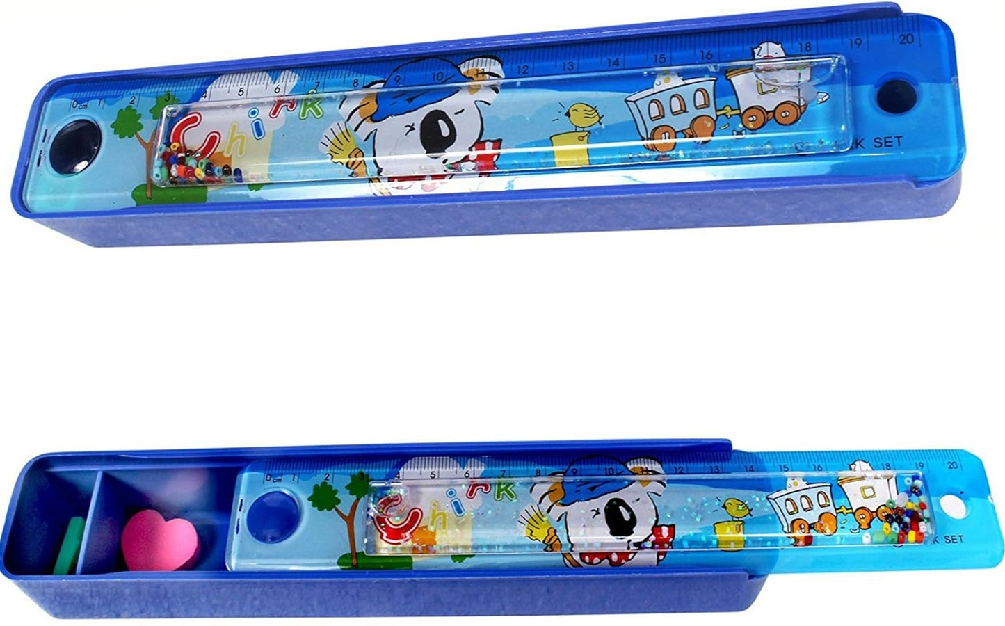 Arjoos | Plastic Pencil Box with Slide Ruler | Birthday Return Gifts for Kids | 1 Pcs | Assorted Colours and Design