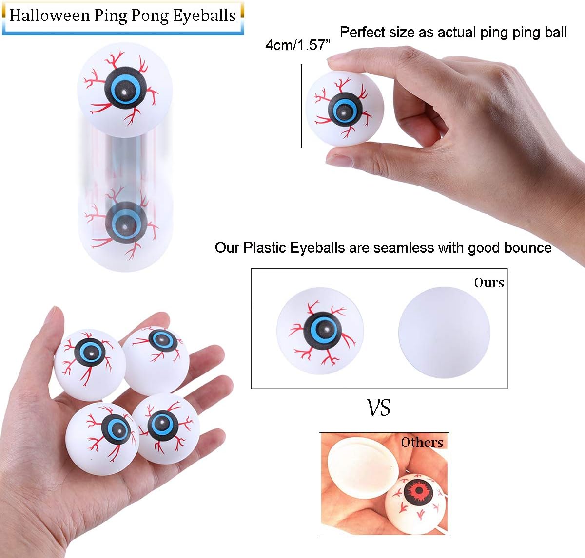 Arjoos | Plastic Halloween Eye Ball - Scary Ping Pong Eye Ball  | Trick or Treat Party Semicircle Eyes for Teenage and Adult Cosplay ( One Pack of 6 Eye Ball) | Halloween Party Supplies