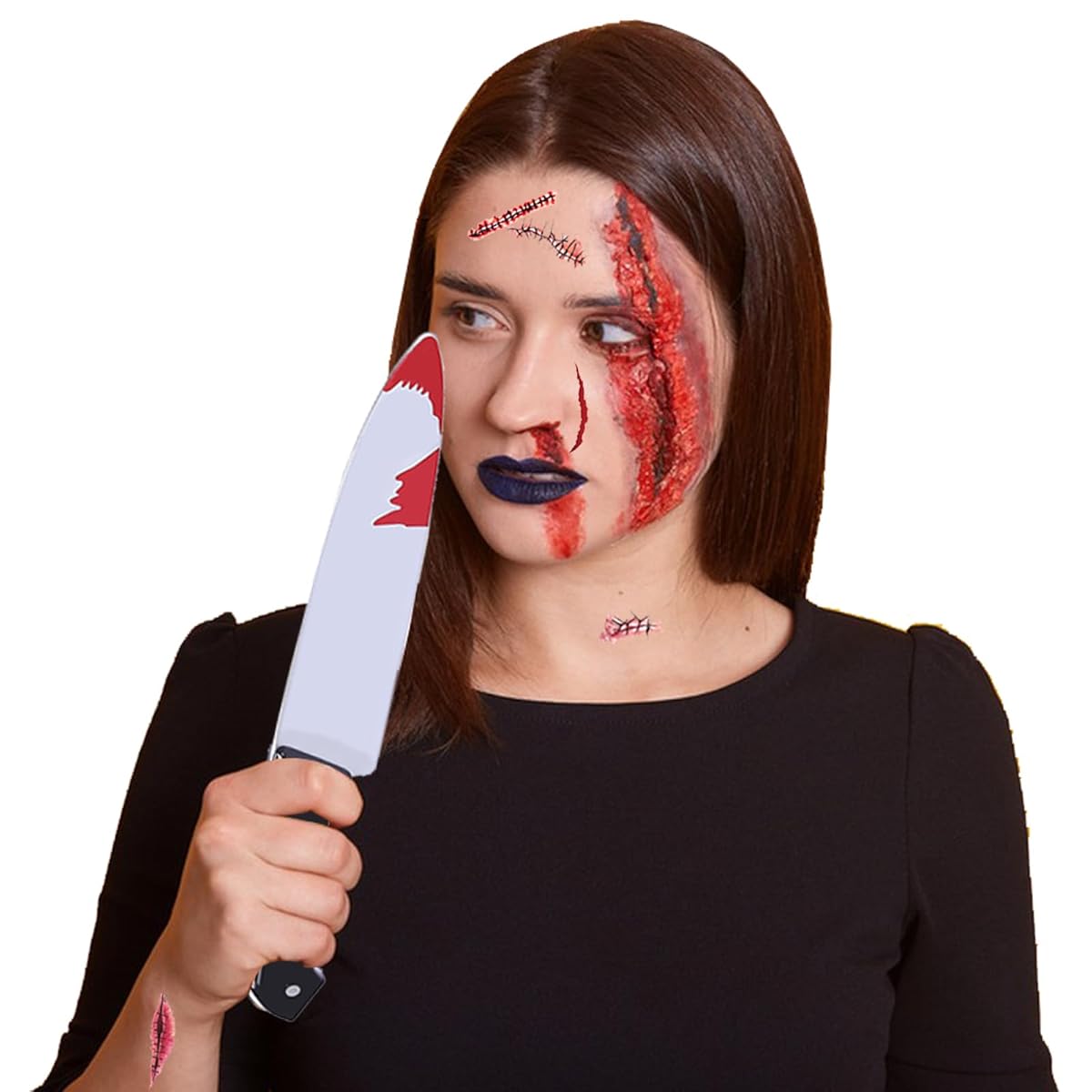 Arjoos | Plastics Fake Knife with Fake Blood | Bloody Rubber Toy Knife for Halloween Costume Accessory and Theme Party Costume Accessory | Halloween Party Supplies