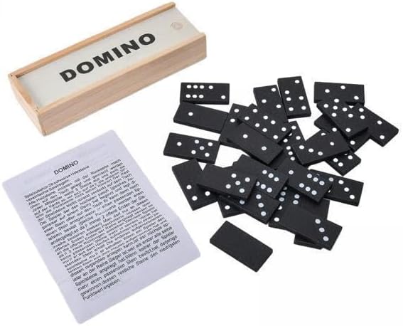 Arjoos | Premium Double 6 Dominoes Game – Black Domino Tiles with Wooden Case – Great for Family Game Night & Travel | Birthday return Gifts for kids - pack of 1