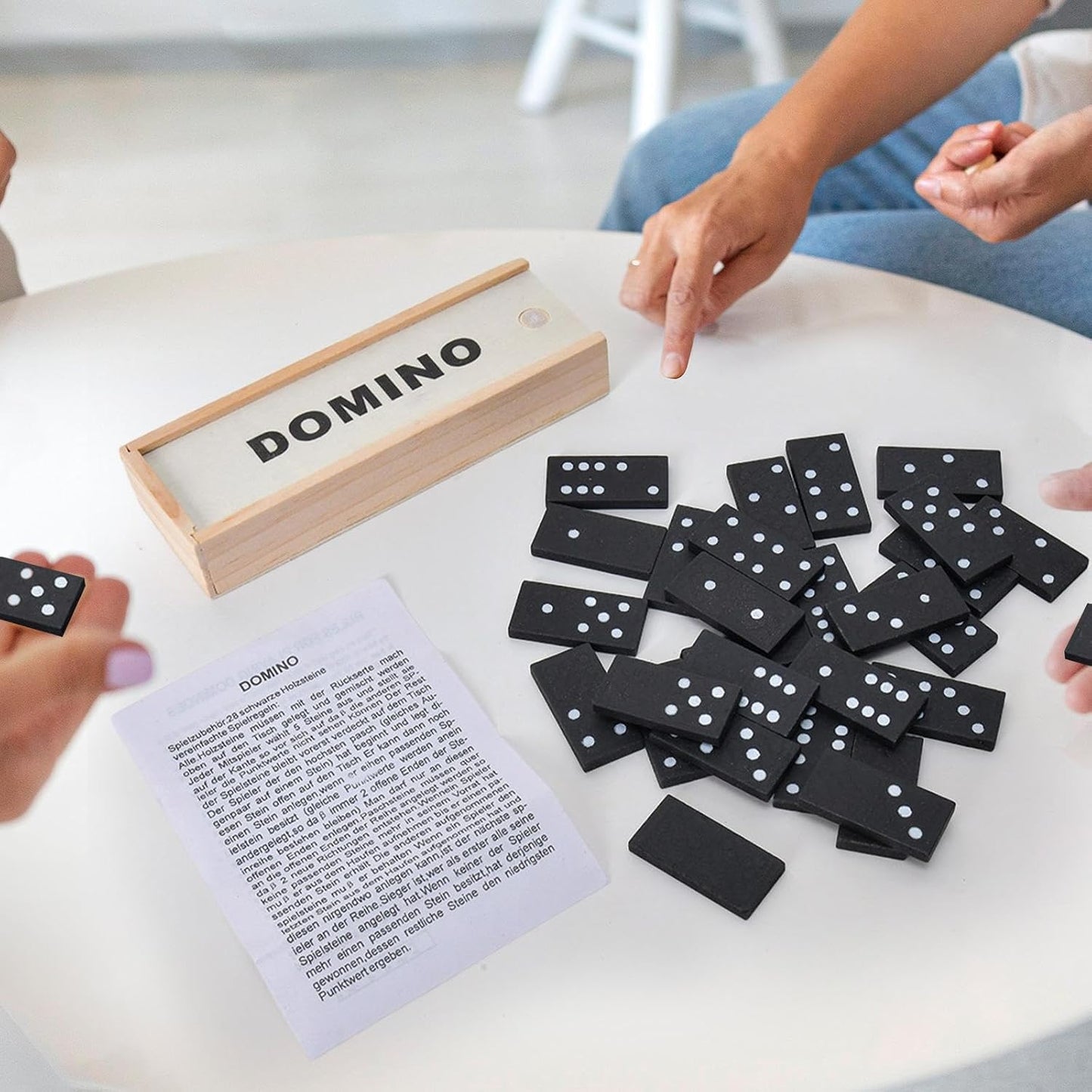 Arjoos | Premium Double 6 Dominoes Game – Black Domino Tiles with Wooden Case – Great for Family Game Night & Travel | Birthday return Gifts for kids - pack of 1