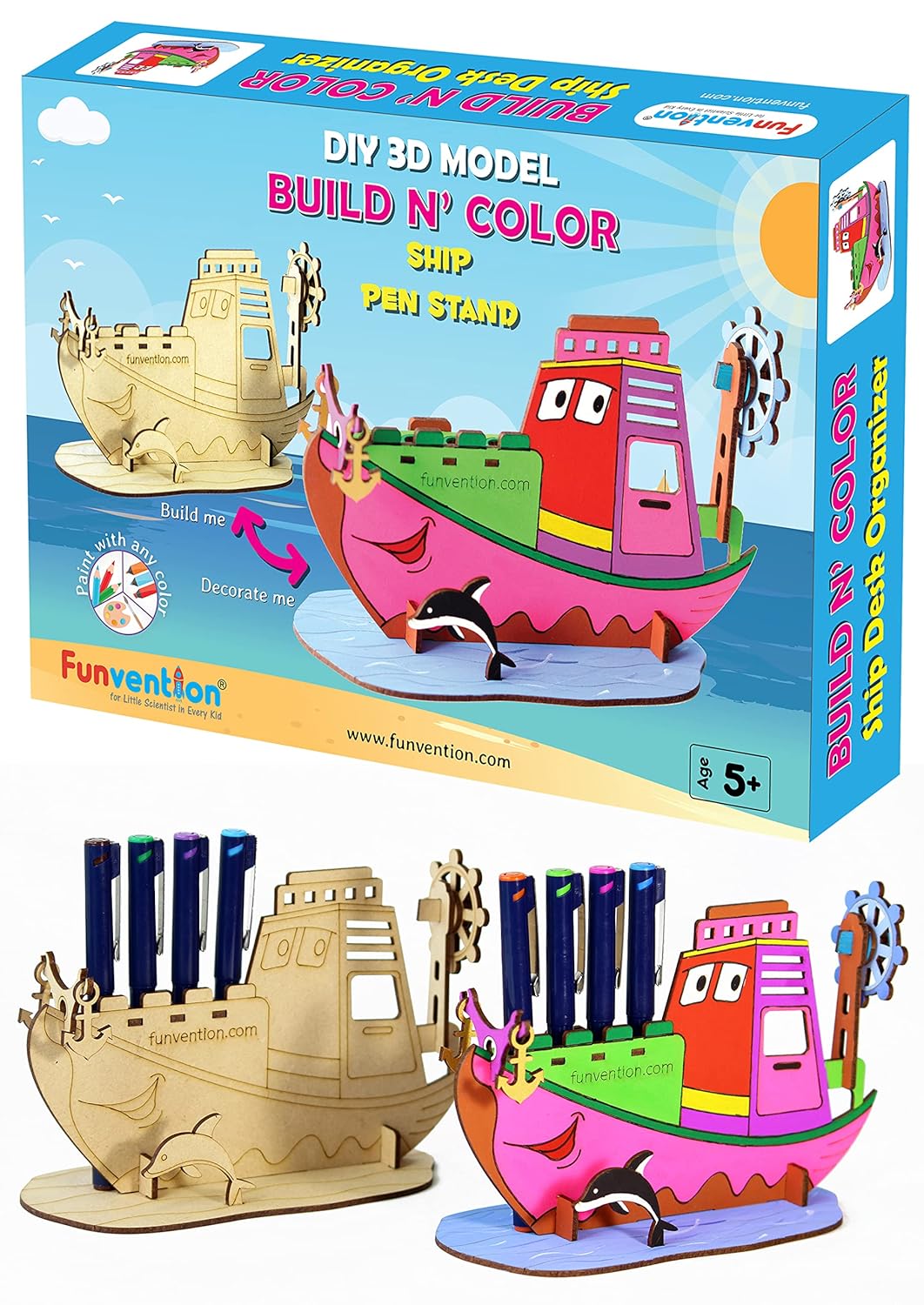 Arjoos | Ship Pen Stand - 3D Colouring Model | 3D Mechanical Do IT Yourself Toy | STEM Learning 3D Puzzle Toy -Art, Colouring and Painting Kit | Birthday Gifts for Kids - Age - 5+Years