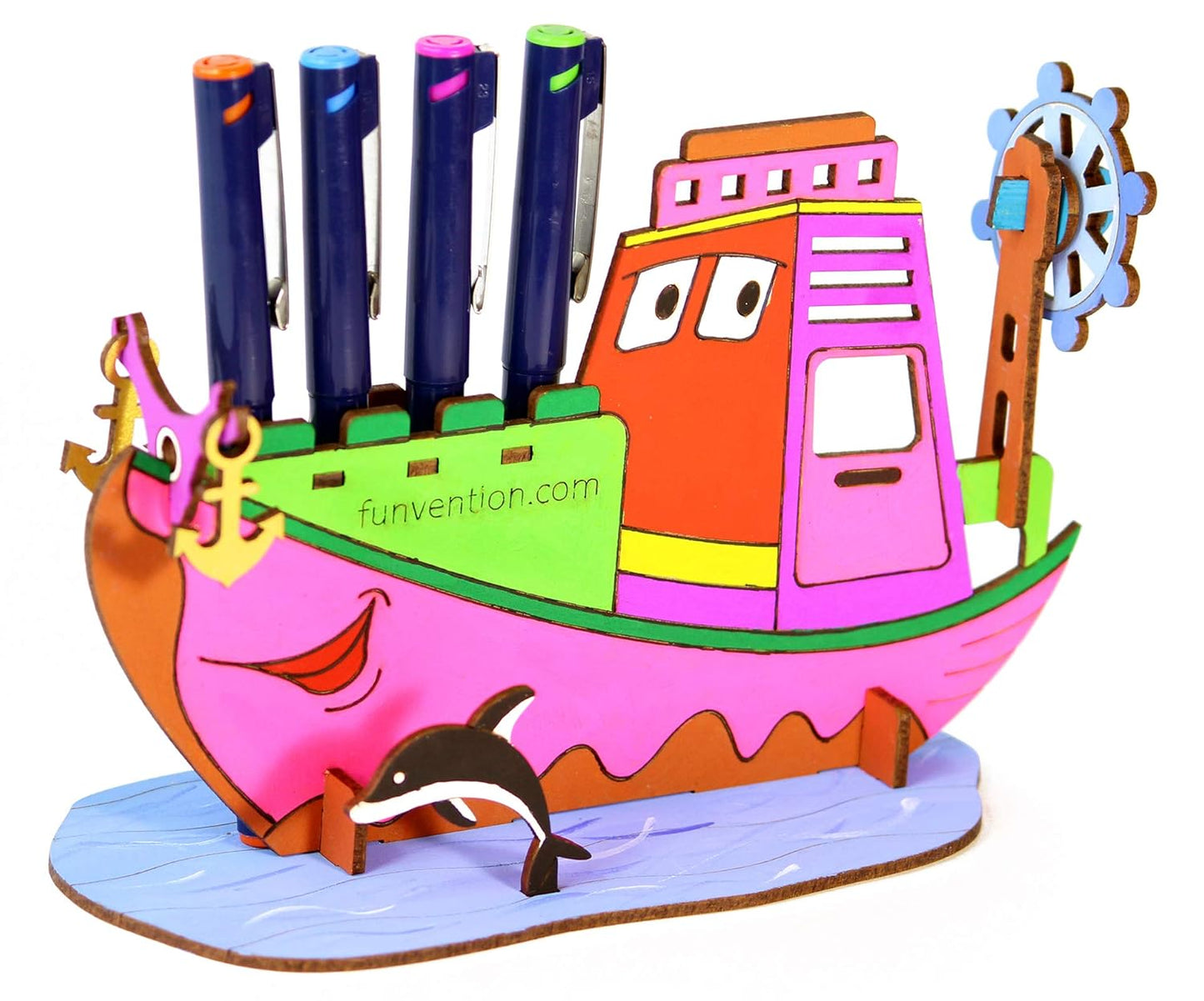 Arjoos | Ship Pen Stand - 3D Colouring Model | 3D Mechanical Do IT Yourself Toy | STEM Learning 3D Puzzle Toy -Art, Colouring and Painting Kit | Birthday Gifts for Kids - Age - 5+Years