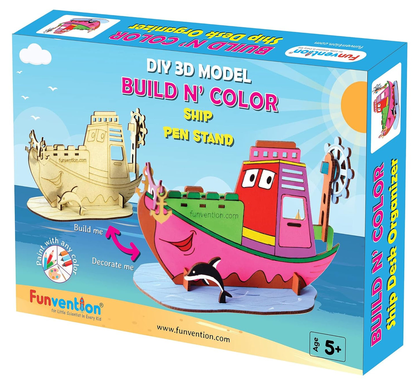 Arjoos | Ship Pen Stand - 3D Colouring Model | 3D Mechanical Do IT Yourself Toy | STEM Learning 3D Puzzle Toy -Art, Colouring and Painting Kit | Birthday Gifts for Kids - Age - 5+Years