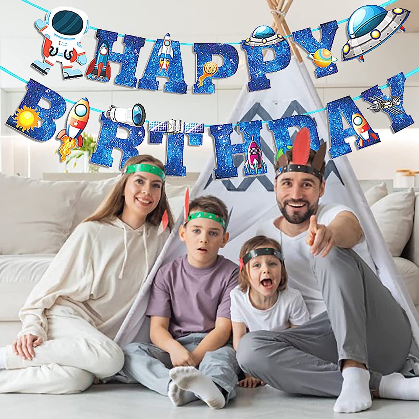 Arjoos | Space Theme Happy Birthday Banner for Birthday Parties | Space Theme Decoration , Happy Birthday Banner | Banner Decoration | Party supplies Kit For Birthday Parties - 1pcs .