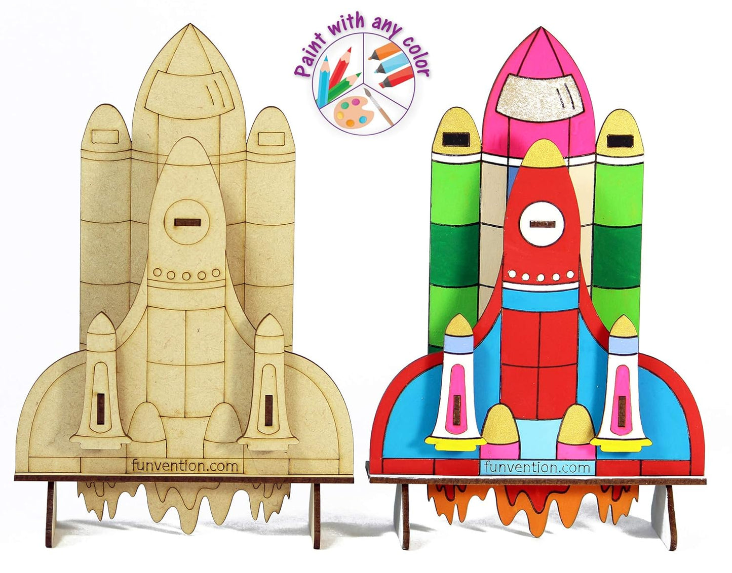 Arjoos | Space Shuttle Pen Stand - 3D Colouring Model | 3D Mechanical DIY Toy | STEM Learning 3D Puzzle Toy -Art, Colouring and Painting Kit | Birthday Gifts for Kids - Age - 5+Years