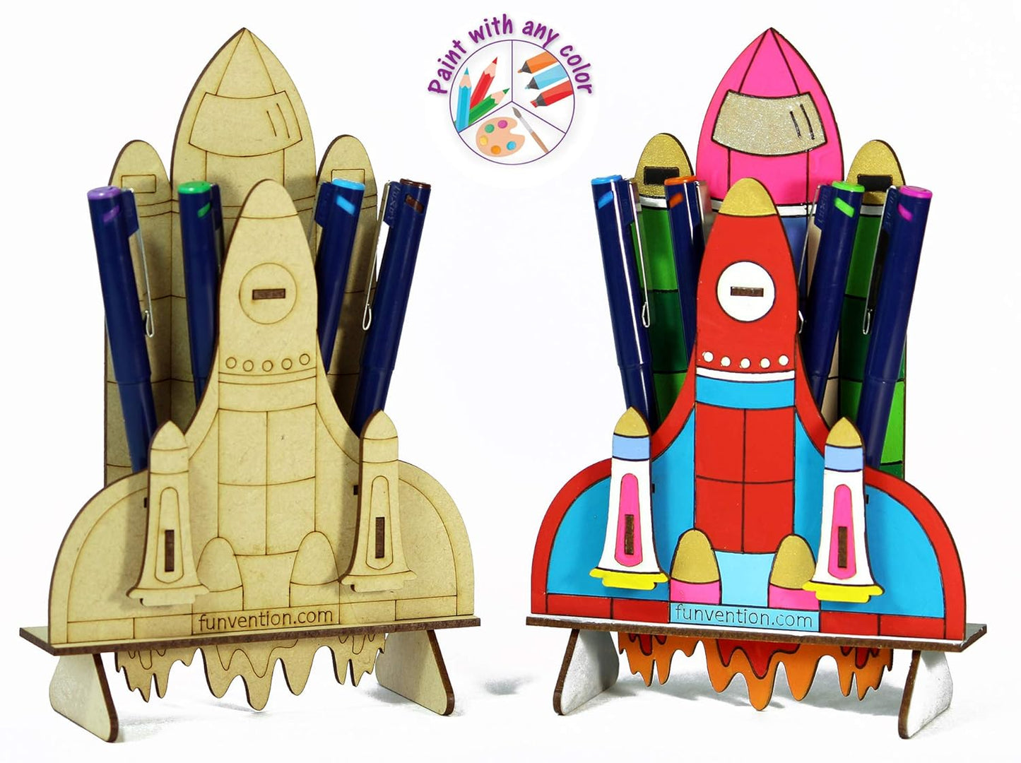 Arjoos | Space Shuttle Pen Stand - 3D Colouring Model | 3D Mechanical DIY Toy | STEM Learning 3D Puzzle Toy -Art, Colouring and Painting Kit | Birthday Gifts for Kids - Age - 5+Years