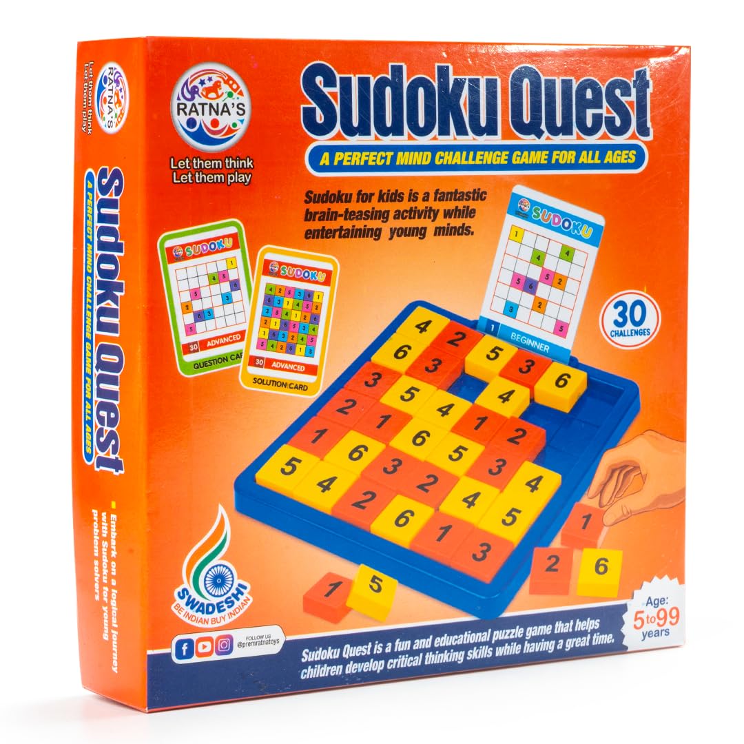 Arjoos | Sudoku Quest | Compact Mind Puzzle Game for Kids & Adults | Travel Board Game | Birthday Gifts for Kids - Pack of 1 - ( Ages - 3+ )