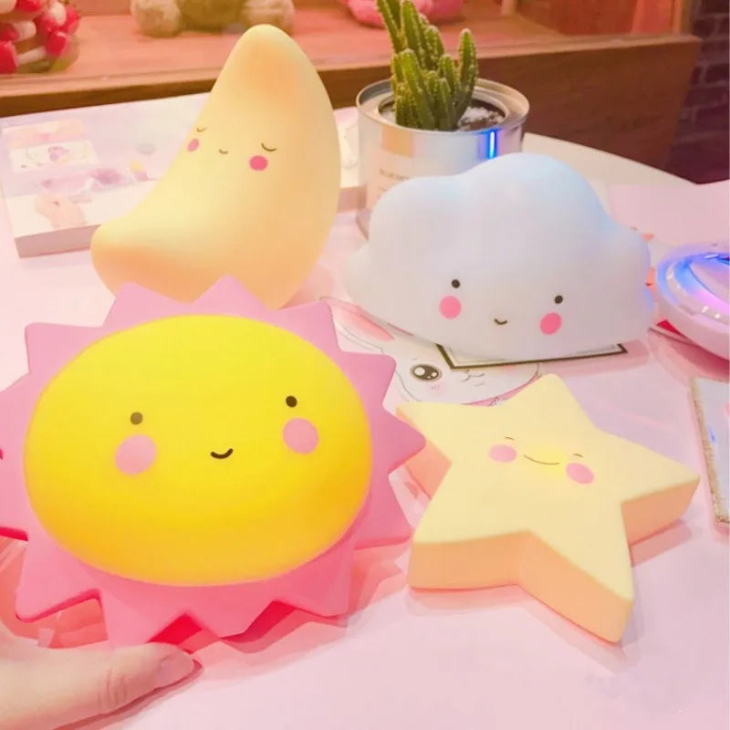 Arjoos | Cartoon Sun Night Lights Children's Bedroom | Bedside Lamp Button Battery 1pcs Gifts | Bed Light For Kids | Sun Shape Led Light| Mini Desk Table Decorate Night Lamps Kids