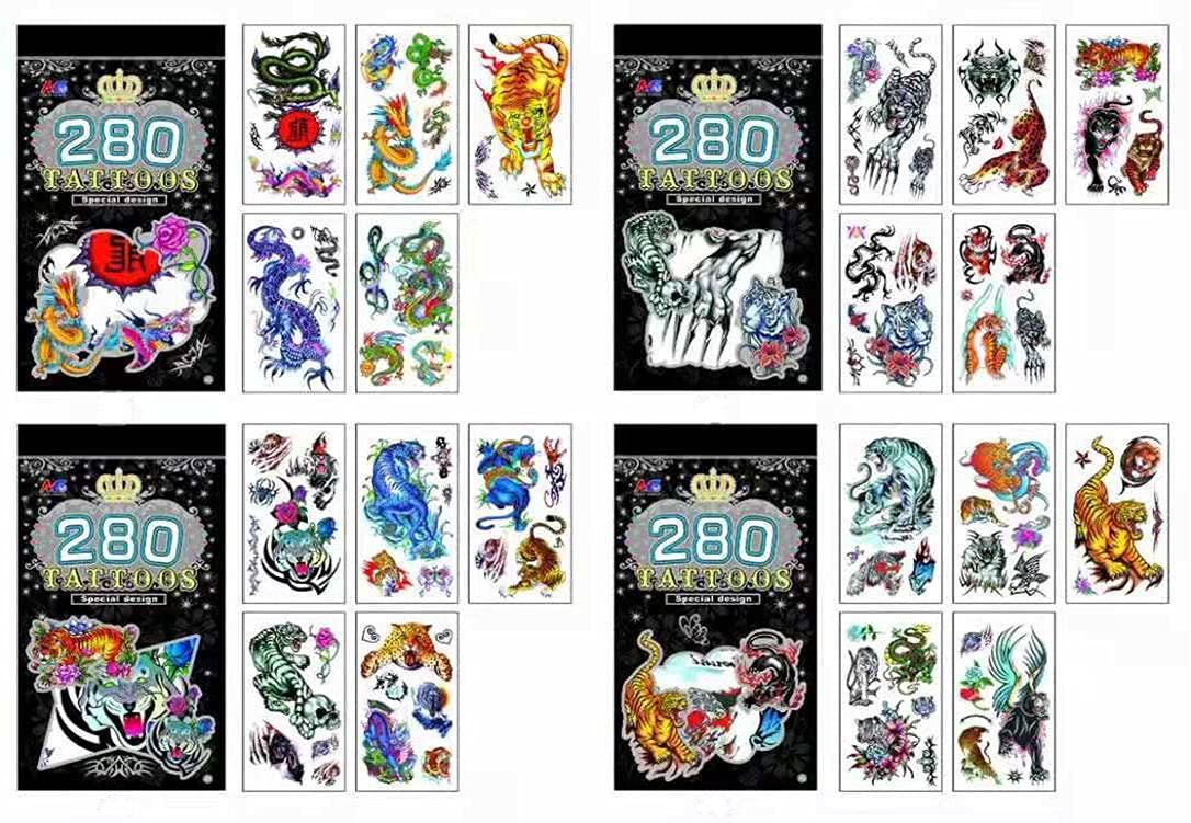 Arjoos | Temporary Tattoos (Set of 1 Booklets) for All Age Group | Cute Style | 200+ Tattoo Designs | Body Art Stickers for Fun Party | Kids Birthday Return Gifts
