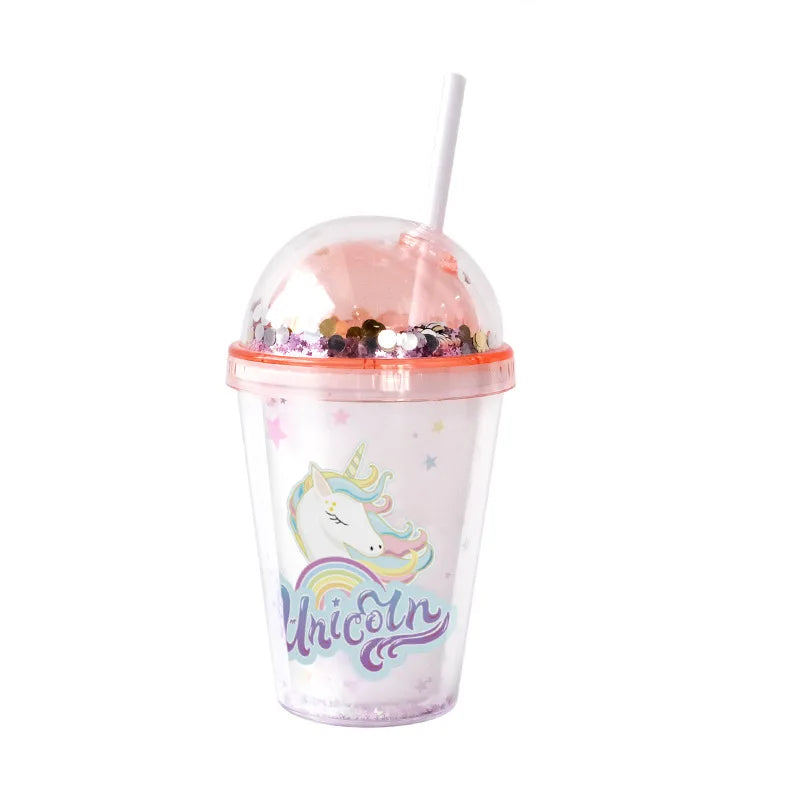 Arjoos | Double Wall Unicorn Bubble Re Usable Water Sipper Bottle for Kids | Unicorn Tumbler with Straw 450 ml | Unicorn Fancy Sipper with Light for Parties and Kids | Birthday Return Gifts For Kids - Set of 1 .