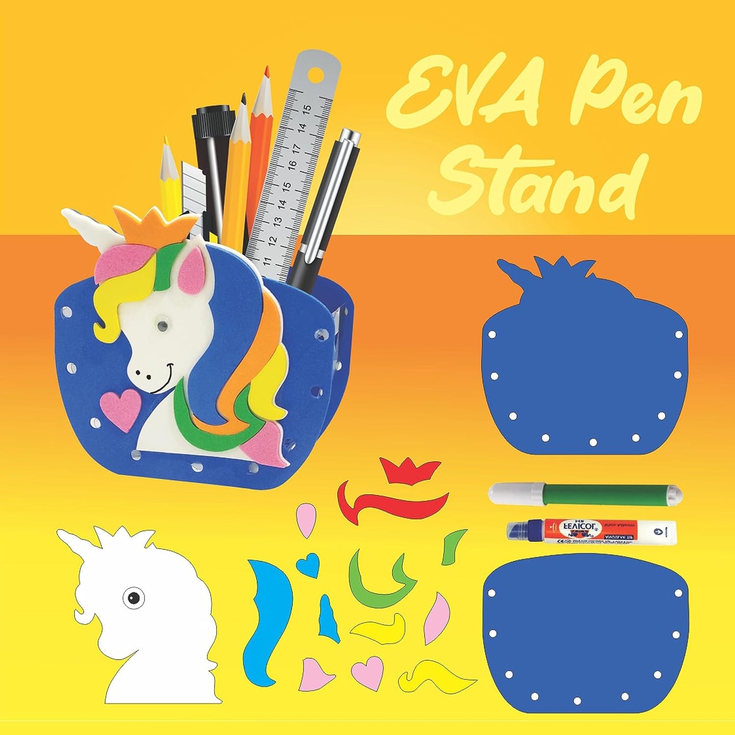 Arjoos | Unicorn Craft Kit 3 in 1 | EVA DIY Kit to Make Pen Stand | Wind Chime & Eye Mask STEAM Powered Art & Craft for Kids| Birthday Gift For Kids 5+ Years
