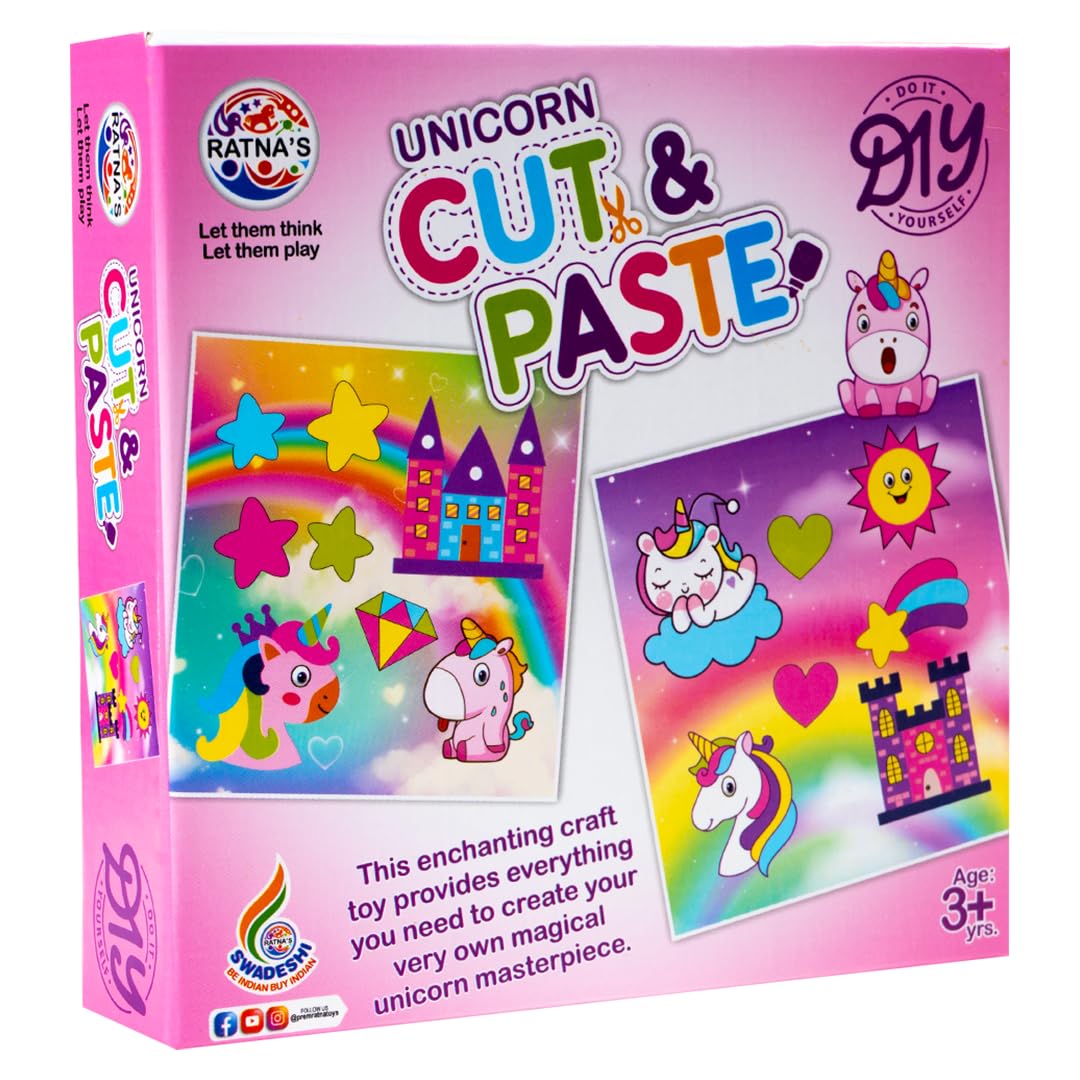 Arjoos | Unicorn Cut & Paste Art & Craft DIY Kit Preschool Activity for Kids & Todllers | Birthday Gifts for Kids - Pack of 1 - ( Ages - 3+ )