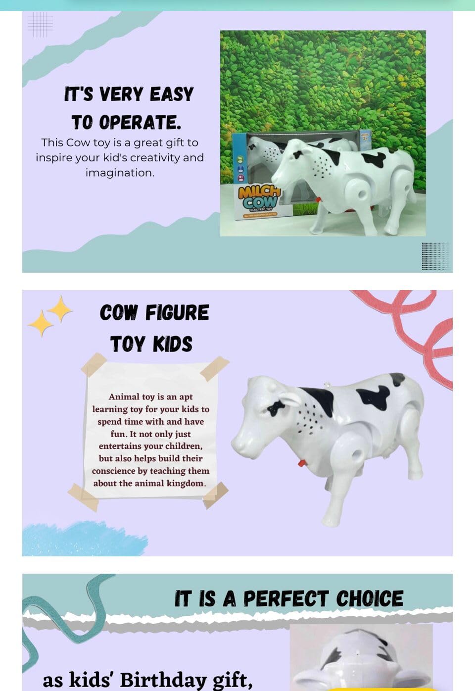 Arjoos | Walking Cow Toy for Kids – Moves Legs, Wags Tail, Makes Sounds & Lights Up | Funny Electronic Animal Toy – Multicolor | Birthday return Gifts for kids - pack of 1