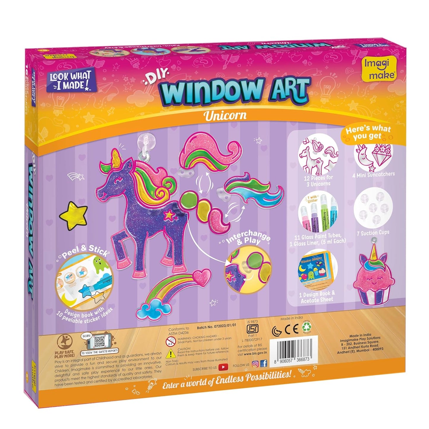 Arjoos | Window Art Unicorn - Glass Painting Kit | Art And Craft Kit For Girls , Sun Catcher Kit | Unicorn Gifts For Girls | Birthday Gift For Girls 5+ Years