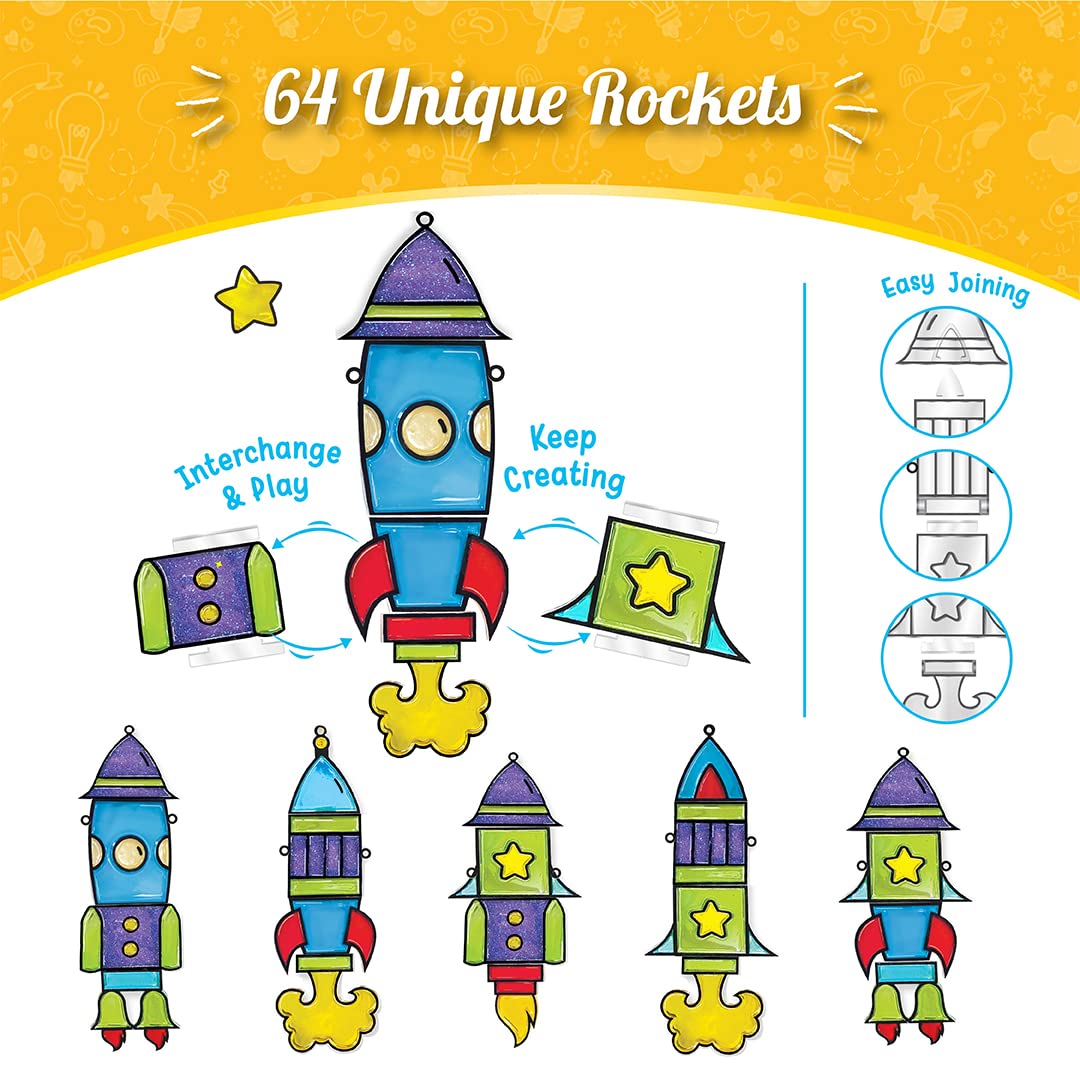 Arjoos | Window Art - Rocket - 16 Pieces Glass Painting Set | Astronaut, Rover, Space Designs - Craft Kit For Boys & Girls - Birthday Gift for Boys & Girls - ( Ages - 5+ )