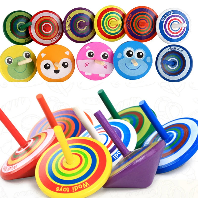 Arjoos | Wooden Spinning Top | Colorful Handmade Painted Wood Spinning Top Toy | Desktop Flat Wooden Peg-Top Gyro Toy Children Kids Gift for Kids Children | Return Gift For Kids - ( Pack of 1 , Multicolour )